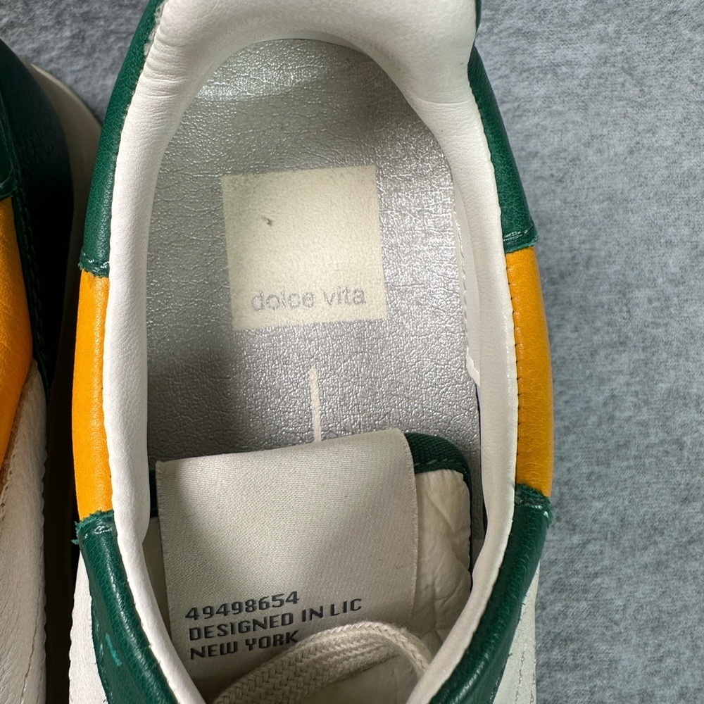 Dolce Vita Women's Leather Sneakers Green White‎ Yellow Lace Up - Picture 3 of 12